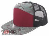7 PANEL FLAT BILL SNAPBACK TRUCKER BASEBALL CAP HAT BURGUNDY CAMO TEAL BURGUNDY
