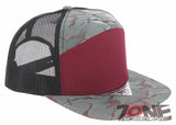 7 PANEL FLAT BILL SNAPBACK TRUCKER BASEBALL CAP HAT BURGUNDY CAMO TEAL BURGUNDY