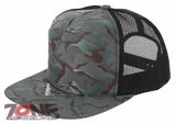 7 PANEL FLAT BILL SNAPBACK TRUCKER BASEBALL CAP HAT CAMOUFLAGE TEAL BURGUNDY