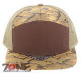 7 PANEL FLAT BILL SNAPBACK TRUCKER BASEBALL CAP HAT TAN BROWN CAMOUFLAGE KHAKI