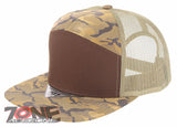 7 PANEL FLAT BILL SNAPBACK TRUCKER BASEBALL CAP HAT TAN BROWN CAMOUFLAGE KHAKI