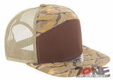 7 PANEL FLAT BILL SNAPBACK TRUCKER BASEBALL CAP HAT TAN BROWN CAMOUFLAGE KHAKI
