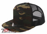 7 PANEL FLAT BILL SNAPBACK TRUCKER BASEBALL CAP HAT GREEN CAMO