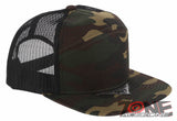 7 PANEL FLAT BILL SNAPBACK TRUCKER BASEBALL CAP HAT GREEN CAMO