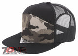 7 PANEL FLAT BILL SNAPBACK TRUCKER BASEBALL CAP HAT BLACK CITY CAMO