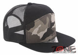 7 PANEL FLAT BILL SNAPBACK TRUCKER BASEBALL CAP HAT BLACK CITY CAMO