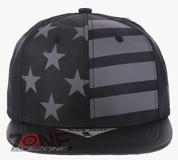 USA FLAG STAR FAUX LEATHER VISOR FLAT BILL BASEBALL CAP HAT CAMOUFLAGE BLACK