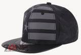 USA FLAG STAR FAUX LEATHER VISOR FLAT BILL BASEBALL CAP HAT CAMOUFLAGE BLACK