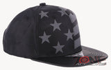 USA FLAG STAR FAUX LEATHER VISOR FLAT BILL BASEBALL CAP HAT CAMOUFLAGE BLACK