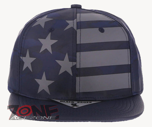 USA FLAG STAR FAUX LEATHER VISOR FLAT BILL BASEBALL CAP HAT CAMOUFLAGE NAVY