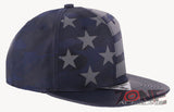 USA FLAG STAR FAUX LEATHER VISOR FLAT BILL BASEBALL CAP HAT CAMOUFLAGE NAVY
