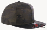 USA FLAG STAR FAUX LEATHER VISOR FLAT BILL BASEBALL CAP HAT CAMOUFLAGE OLIVE