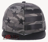 USA FLAG STAR FAUX LEATHER VISOR FLAT BILL BASEBALL CAP HAT CAMOUFLAGE GRAY