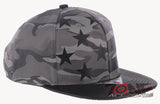 USA FLAG STAR FAUX LEATHER VISOR FLAT BILL BASEBALL CAP HAT CAMOUFLAGE GRAY