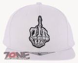 USA SKELETON HAND MIDDLE FINGER COTTON FLAT BILL SNAPBACK BASEBALL CAP HAT WHITE