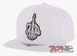 USA SKELETON HAND MIDDLE FINGER COTTON FLAT BILL SNAPBACK BASEBALL CAP HAT WHITE