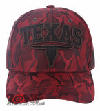 TEXAS SKULL BULL HEAD LONE STAR STATE BASEBALL CAP HAT CAMOUFLAGE RED