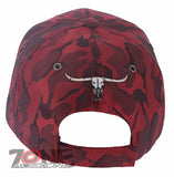 TEXAS SKULL BULL HEAD LONE STAR STATE BASEBALL CAP HAT CAMOUFLAGE RED