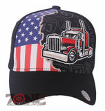 NEW! BIG TRUCK TRUCKER USA FLAG BASEBALL CAP HAT BLACK