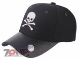 NEW! SKELETON PIRATE FAUX LEATHER VISOR BASEBALL CAP HAT BLACK