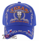 NEW! TEXAS COW SKULL BULL HEAD LONE STAR STATE FLAG BASEBALL CAP HAT ROYAL BLUE