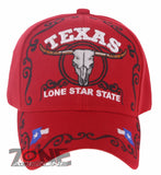 NEW! TEXAS COW SKULL BULL HEAD LONE STAR STATE FLAG BASEBALL CAP HAT RED