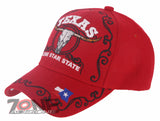 NEW! TEXAS COW SKULL BULL HEAD LONE STAR STATE FLAG BASEBALL CAP HAT RED