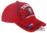 NEW! TEXAS COW SKULL BULL HEAD LONE STAR STATE FLAG BASEBALL CAP HAT RED