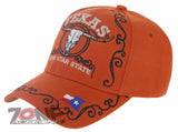 NEW! TEXAS COW SKULL BULL HEAD LONE STAR STATE FLAG BASEBALL CAP HAT ORANGE