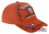 NEW! TEXAS COW SKULL BULL HEAD LONE STAR STATE FLAG BASEBALL CAP HAT ORANGE