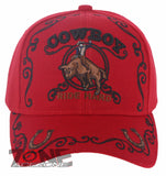 NEW! COWBOY RIDE HARD RIDER HORSESHOE COWBOY BASEBALL CAP HAT RED