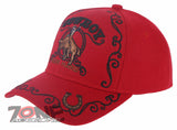NEW! COWBOY RIDE HARD RIDER HORSESHOE COWBOY BASEBALL CAP HAT RED