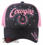NEW! RODEO COWGIRL STAR STONES MESH TRUCKER BALL CAP HAT PINK CAMOUFLAGE BLACK