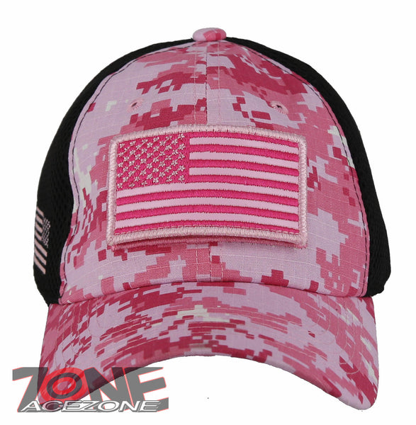 NEW! USA FLAG MILITARY TACTICAL DETACHABLE BASEBALL CAP HAT PINK ACU CAMO