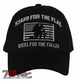 NEW! USA STAND FOR THE FLAG KNEEL FOR THE FALLEN BALL CAP HAT BLACK