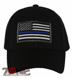 NEW! US THIN BLUE LINE POLICE USA FLAG BALL CAP HAT BLACK