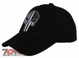 NEW! US THIN BLUE LINE POLICE USA FLAG SKULL BALL CAP HAT BLACK