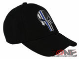 NEW! US THIN BLUE LINE POLICE USA FLAG SKULL BALL CAP HAT BLACK